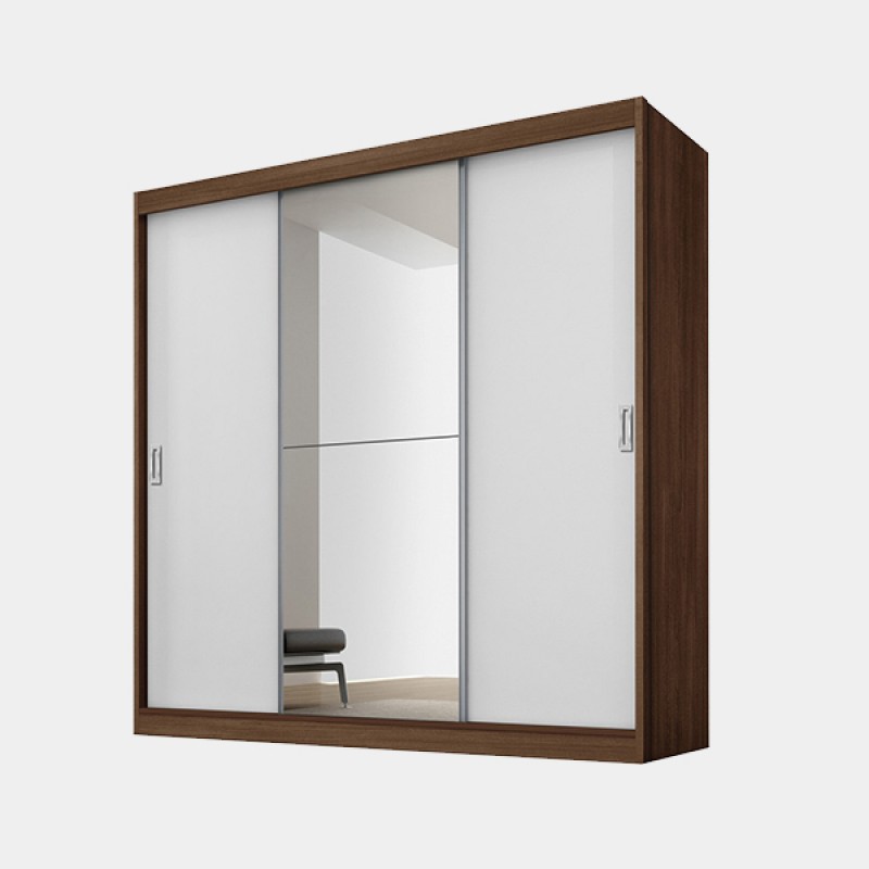 Guarda-Roupa Fama Flrida Plus com 3 Portas de Correr, 4 Gavetas e Espelho